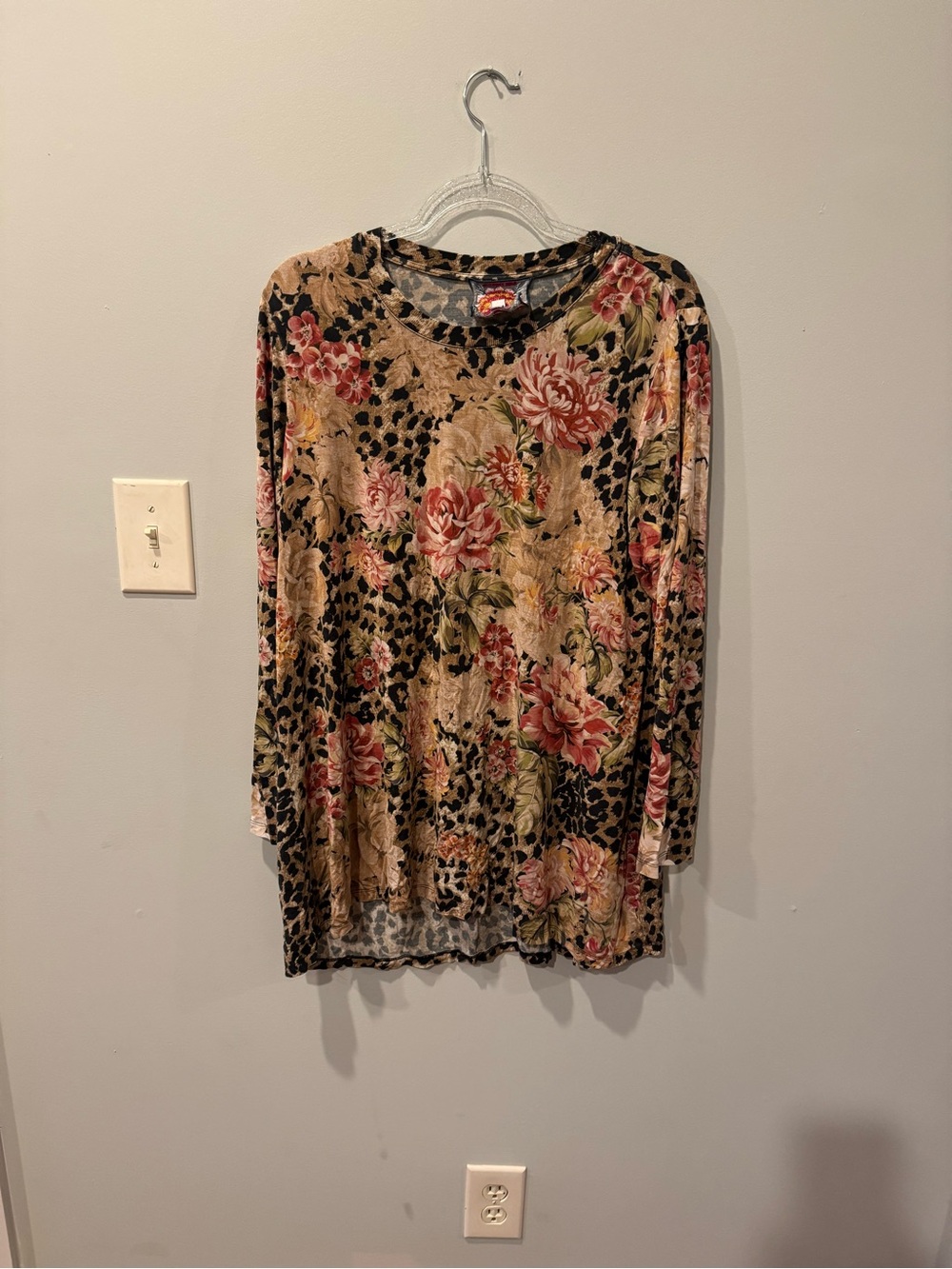 Johnny Was Floral Leopard Print Top in Tan, Black, Pink
